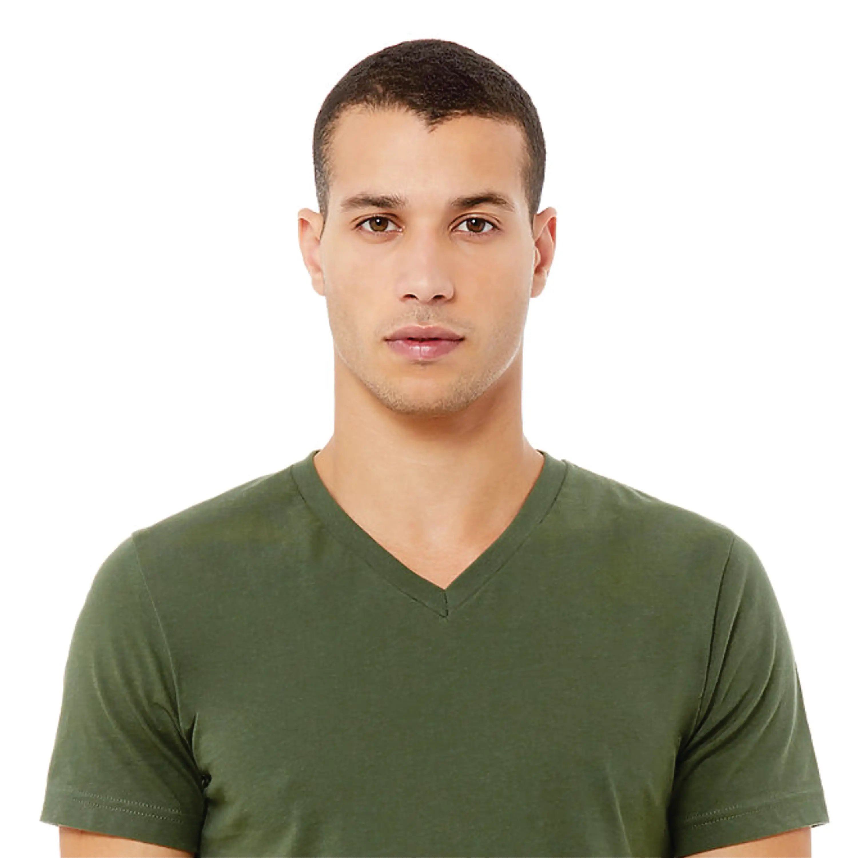 Unisex V-Neck Jersey T-Shirt - Military Green, 100% Airlume Cotton, 4.2 oz