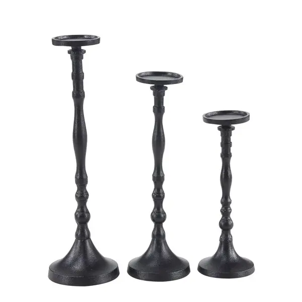 Big Size Sleek Design Handmade Black Powder Coated Finishing Metal Candle Holder Decorative Lighting for Home Set of 3