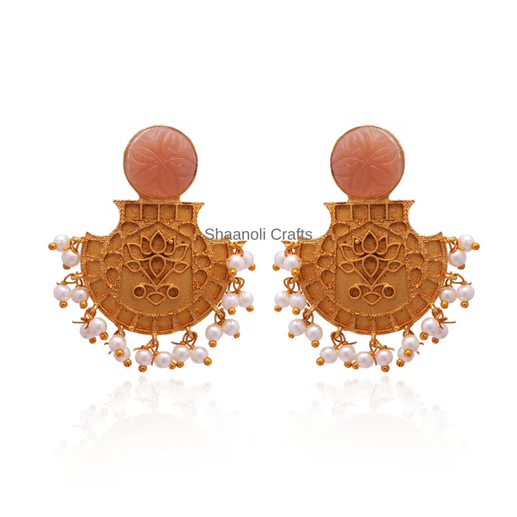 2024 Latest Design Handmade Gold Plated Indian Brass Earrings Trendy Drop Style Party Wear for Women Girls for Anniversary