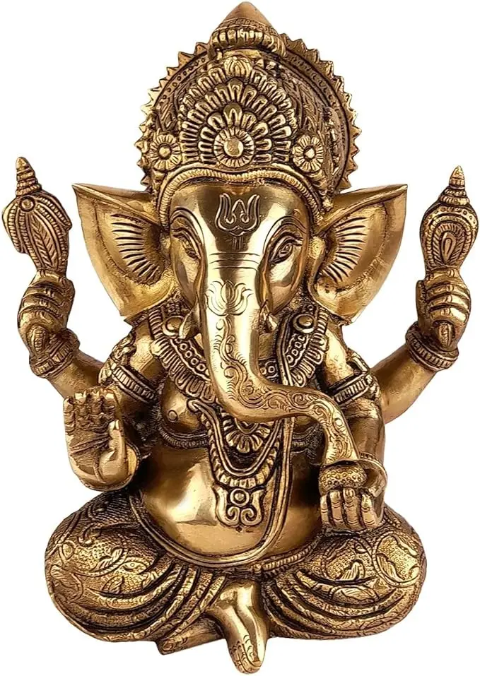 9inch Brass Lord Ganesha Bhagwan Idol Ganesh Statue for Living Room Decor Sitting on Mooshak Rat Sawari Home Entrance Decor Gift
