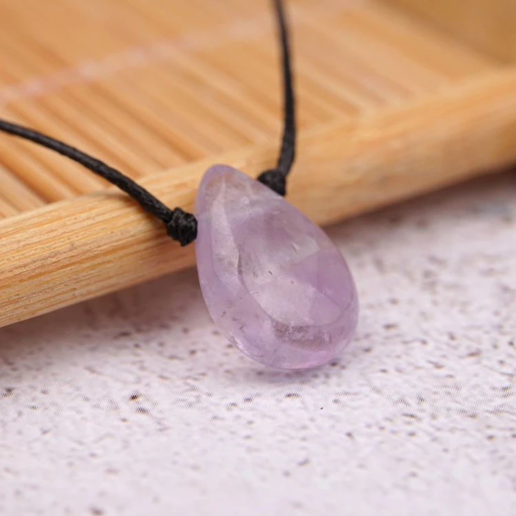 Teardrop Turquoise Amethyst Pendant Necklace Healing Crystal Necklace Adjustable Black Rope Cord Gemstone Necklace