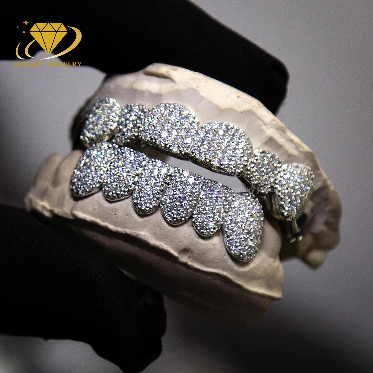 6 верхних нижних покрытий в стиле хип-хоп Grillz Pass Diamond тестер 18k позолоченный VVS Moissanite для зубов