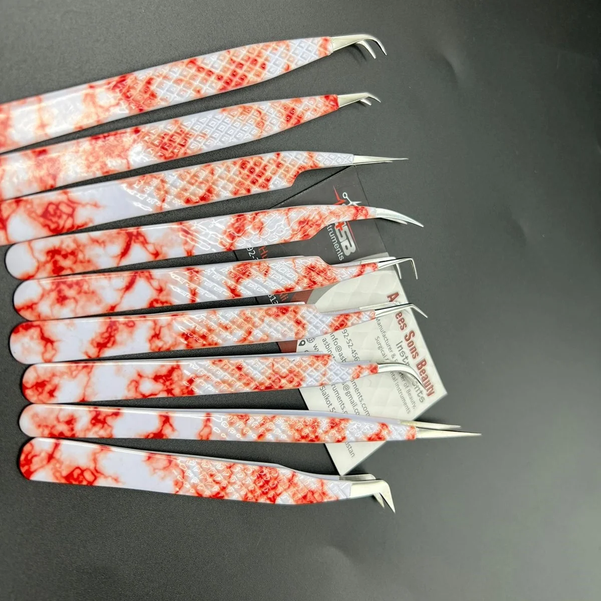 Marble Paper Coated Sustainable Stainless Steel High Quality Anti Static Eyelash Extension Tweezers Custom Logo Lash Tweezers