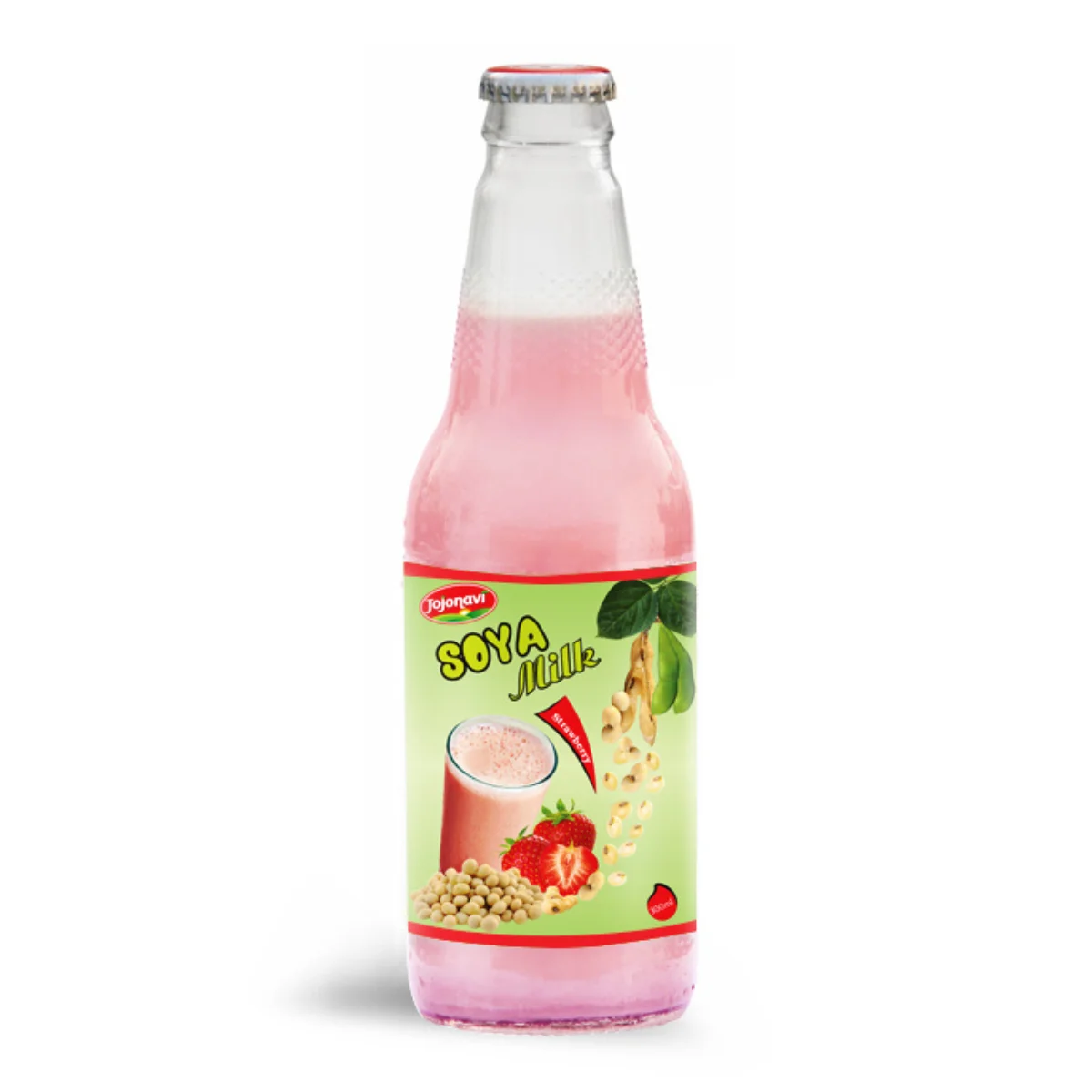 Strawberry Flavored Soya Milk Natural Fruit Juice Soy Milk in Glass Bottle JOJONAVI Wholesale supplier Private label OEM ODM