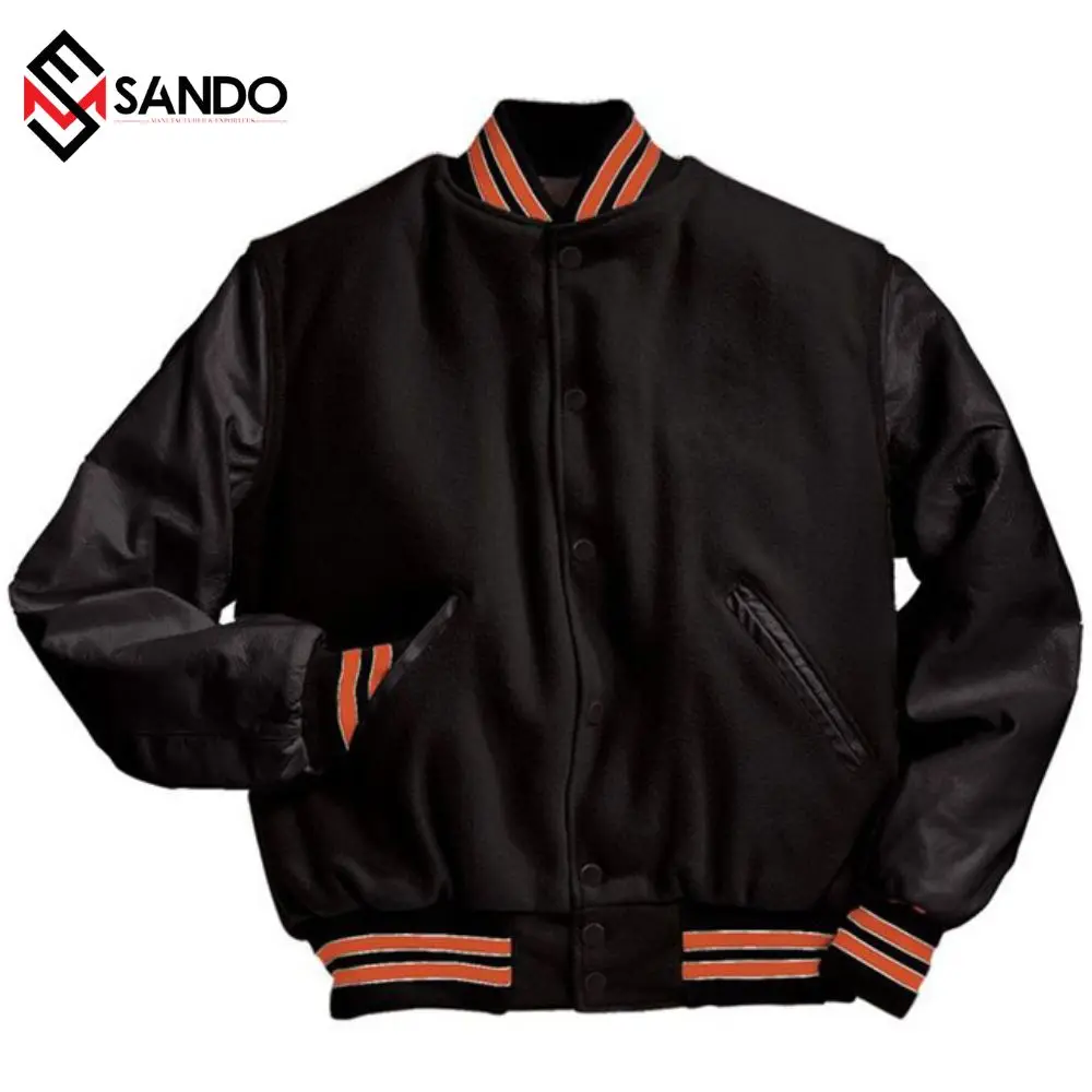 Black custom embroidery logo sleeves chenille baseball letterman varsity jacket bomber baseball jackets summer parka