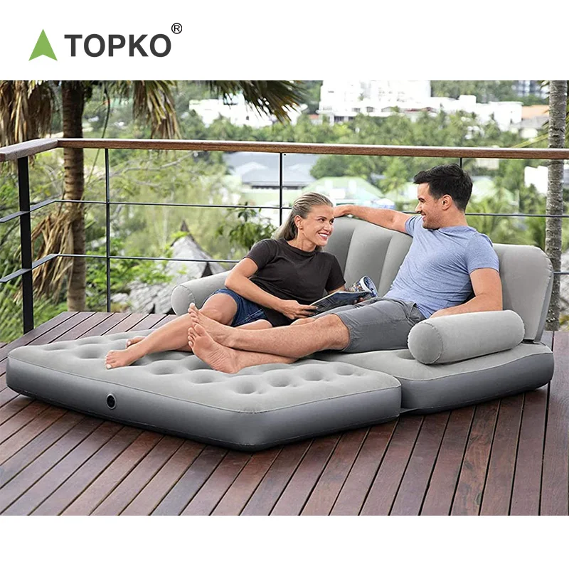 TOPKO High Quality Multifunctional Folding Inflatable Sofa for Outdoor Camping Portable Air Sofa Bed Two Seater