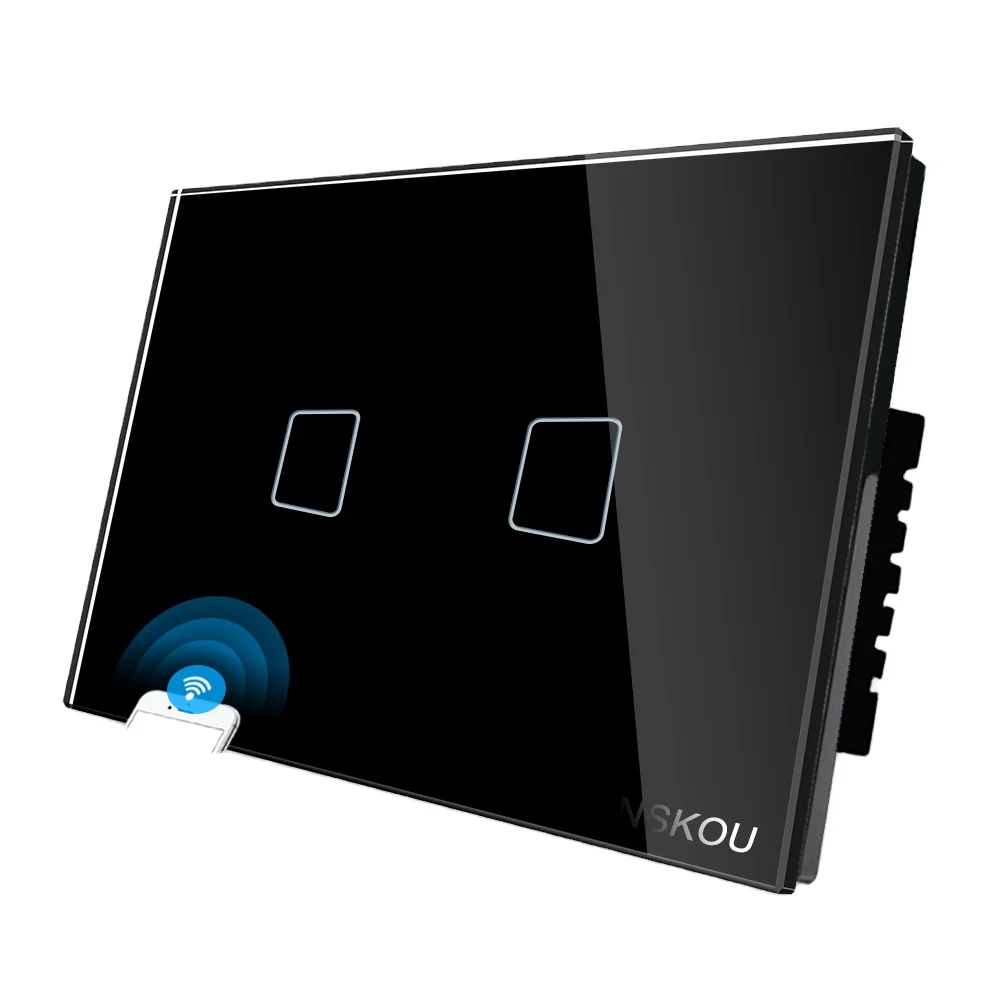 Настенный выключатель света US/AU Tuya, автоматизация умного дома, стеклянная сенсорная панель, 2 клавиши, 2 канала, Wi-Fi