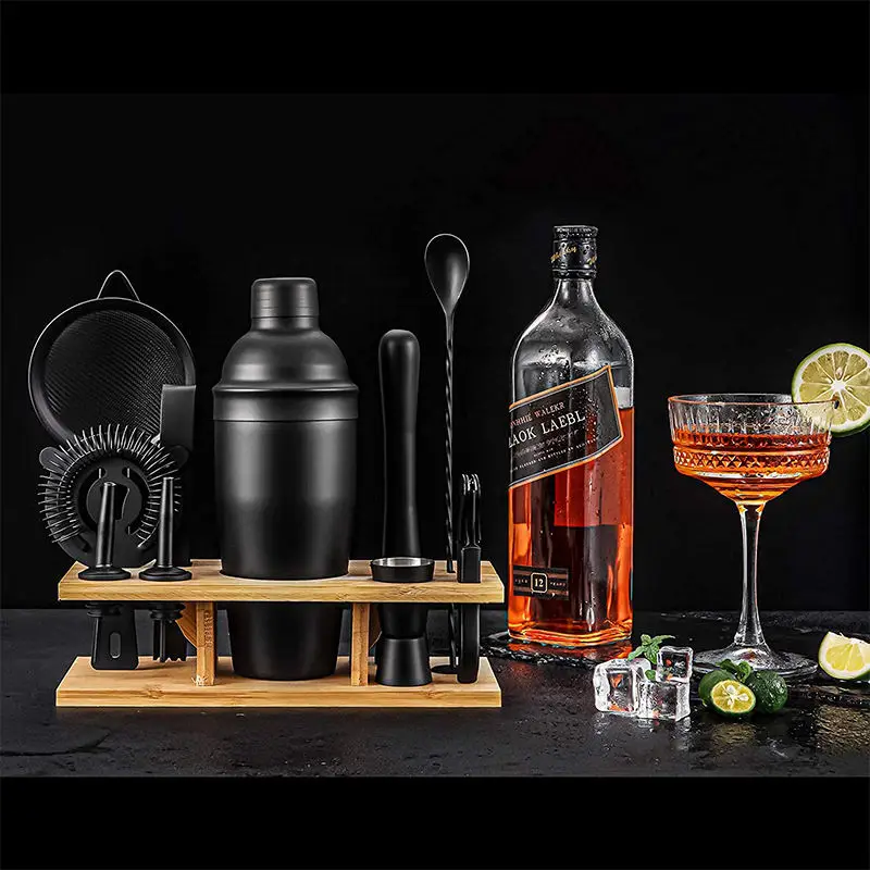 Ouyada Top Seller 2023 Black Cocktail Shaker  Set Bartender Kit Cocktail Shaker Set Stainless Steel