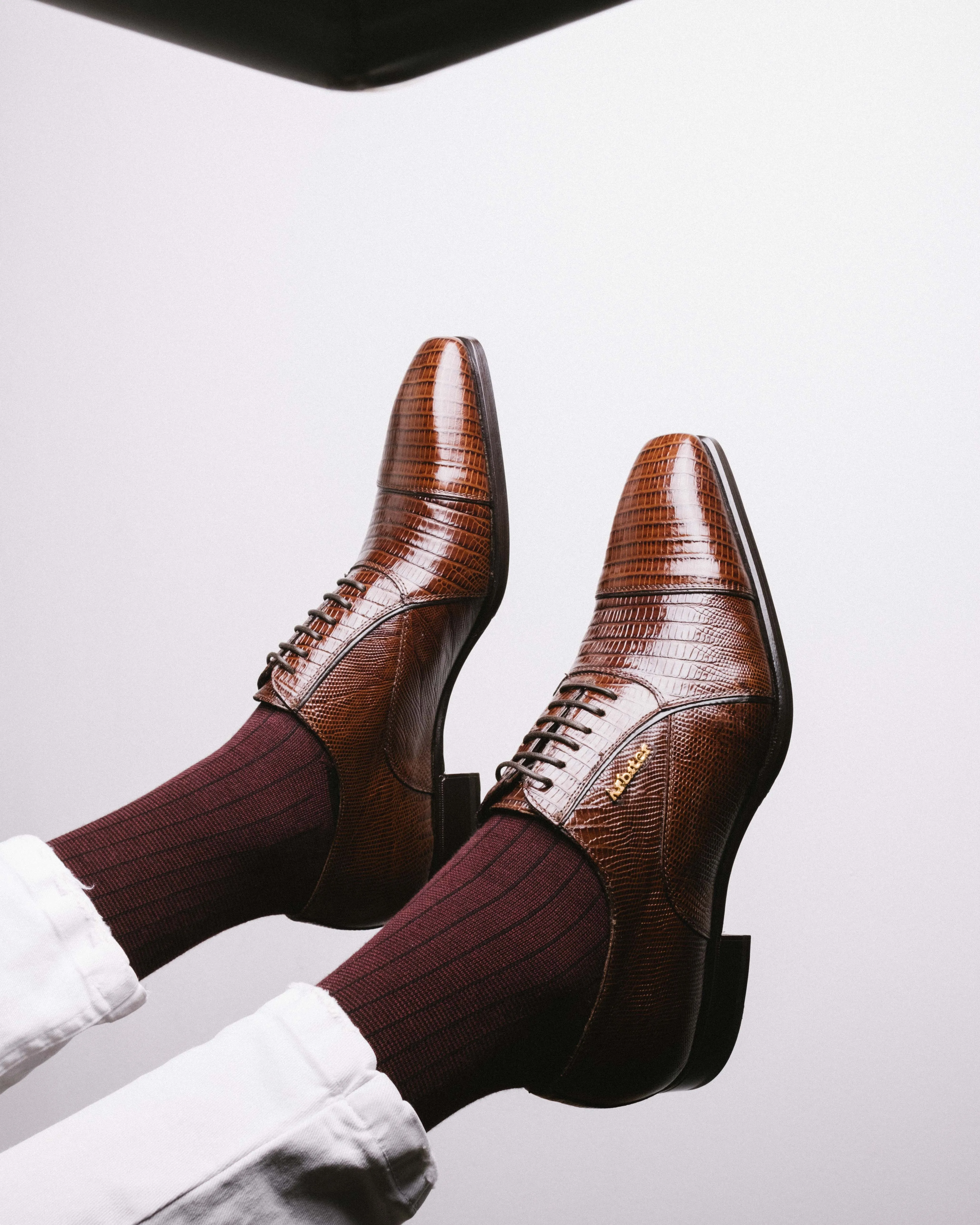 Luxury Lace-up Dress Oxford shoes in printed teyus brown leather with leather sole and Arbiter gold logo