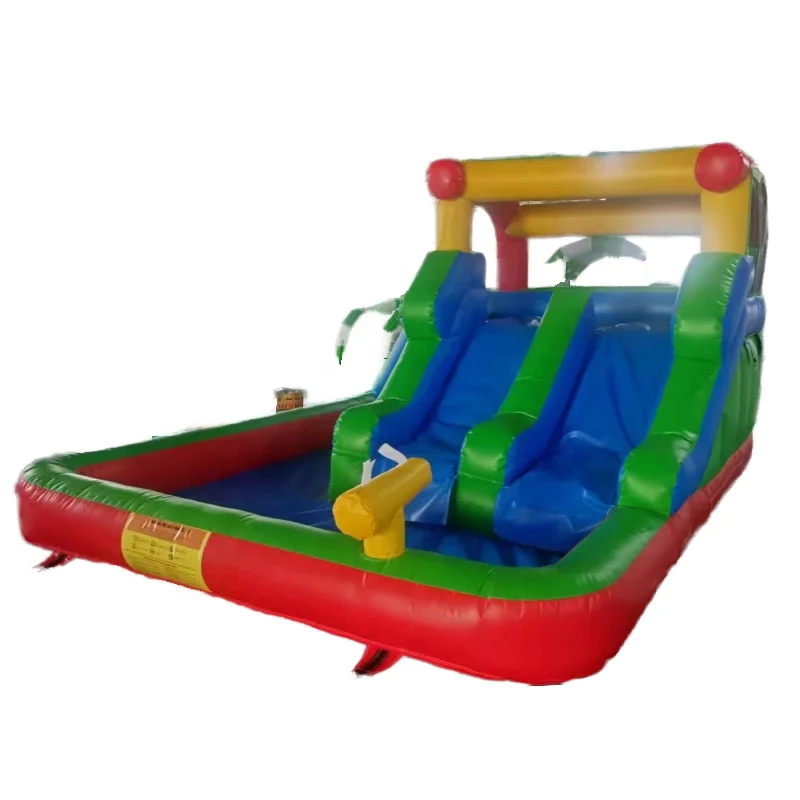 Commercial Waterslide Custom  Inflatable Dual Lane Jumper Water Slide Kids   Inflatable Water Slide With Pool