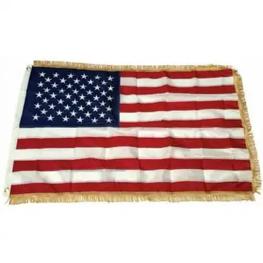 Indoor 3x5 ft Embroidered Stars Nylon Sewn Stripes American USA Flag with Tassels Purl Macrame Without Pole