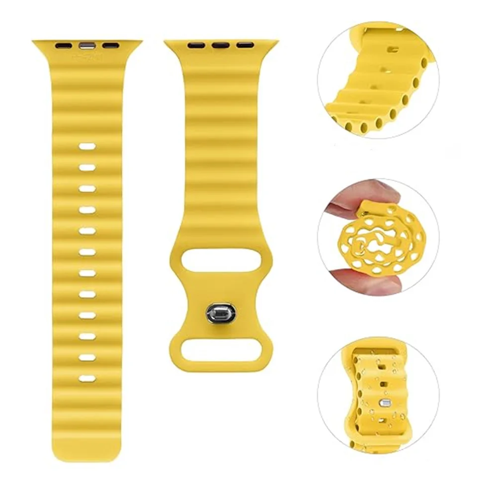 wholesale price elastic Breathable ocean silicone watch bands water proof watch strap band for apple watch 38/40/42 /44mm