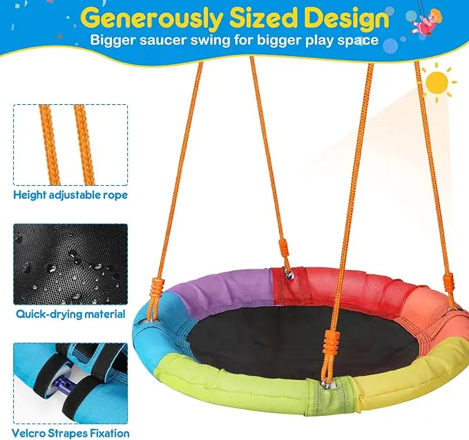 Saucer Tree Swing for Kids Waterproof Swing Seat with Adjustable Ropes for Kids Playground Activity