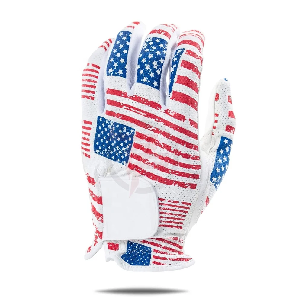 Mesh Golf Gloves Men, Cabretta Leather, Worn on Left Hand USA Flag Golf Gloves