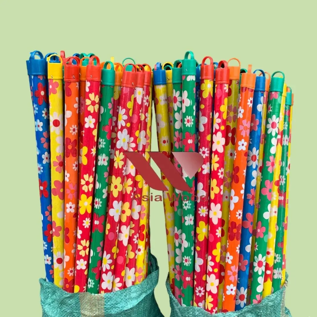 Best Selling Eucalyptus Wood Broom Stick with Flower Design 40ft Container 108000pcs Plastic Broom Head and Cap Cheap Price