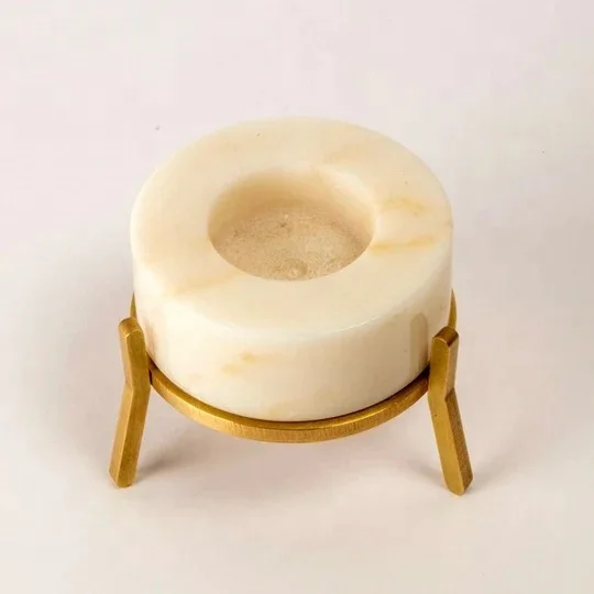 High On Demand Marble Top Candle Votive Holder With Three Metal Legs Eye-Catching Design Home Decoration Handmade Candle Stands