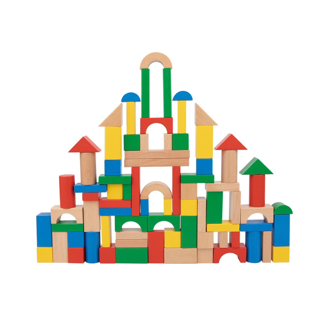 100pcs classic blocks colorful toddler educational wooden building block set toy for kids Shape Sorter wooden building blocks