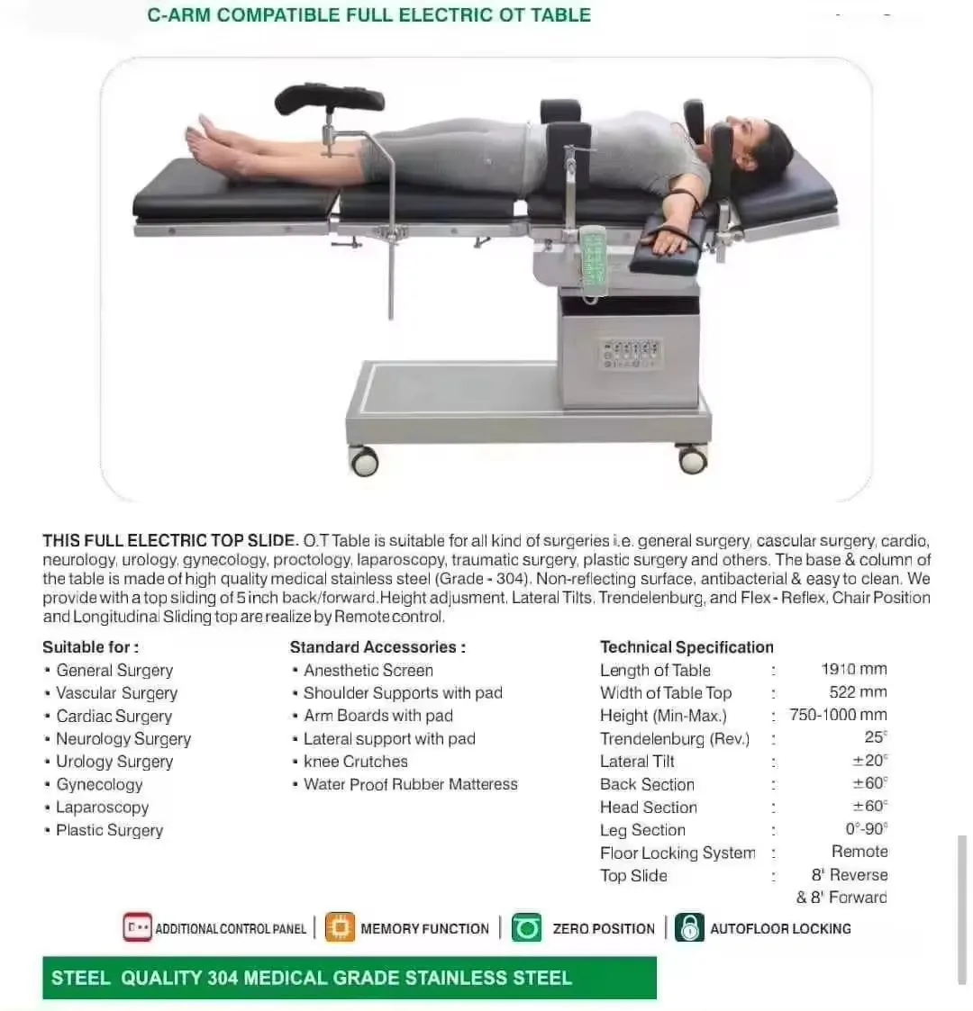 High on Demand Emergency & Clinics Apparatuses C-ARM Compatible Electric OT Table Available for Sale from India