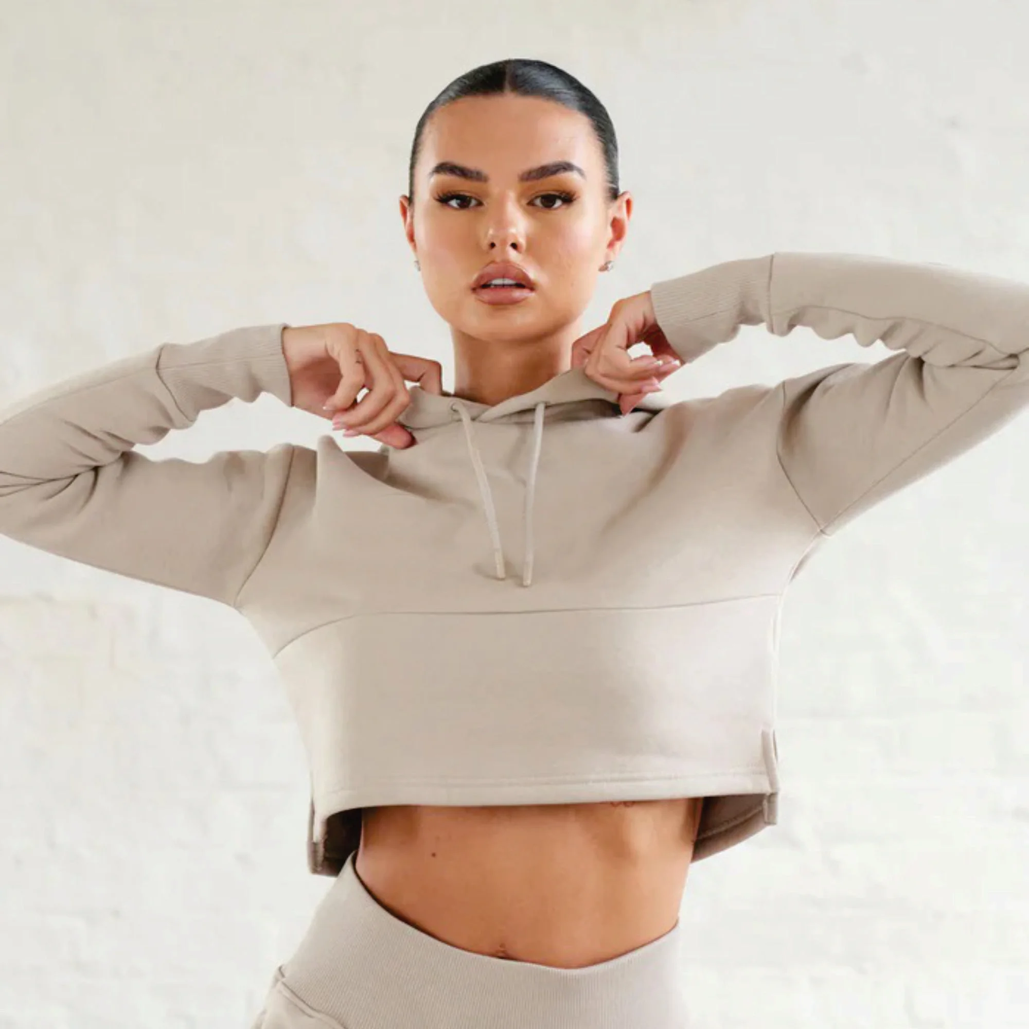 65% хлопковая укороченная толстовка с капюшоном из 35% и полиэстера