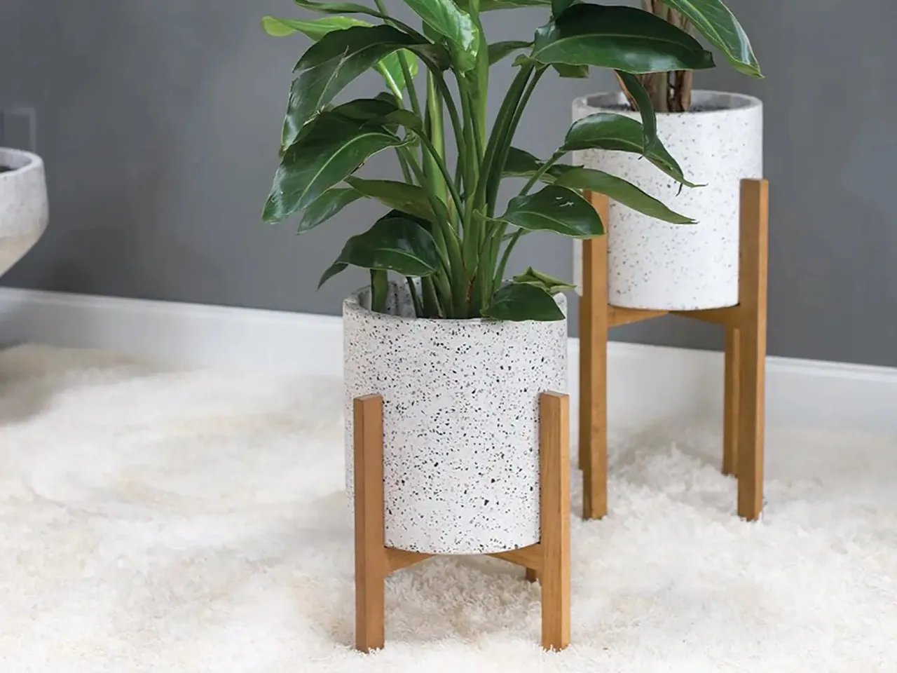 Planter Weston Crafts Plant Stand Modern Set 2 Pieces Wooden Home Decor Piece for Indoor Adjustable for 9 inch Plant Pot Sizes