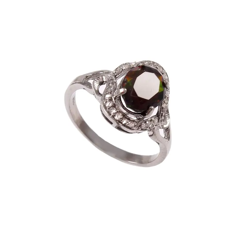 Pave Diamond Black Fire Opal Ring 925 Sterling Silver Black Oxidized Vintage Look Handmade Jewelry For Her