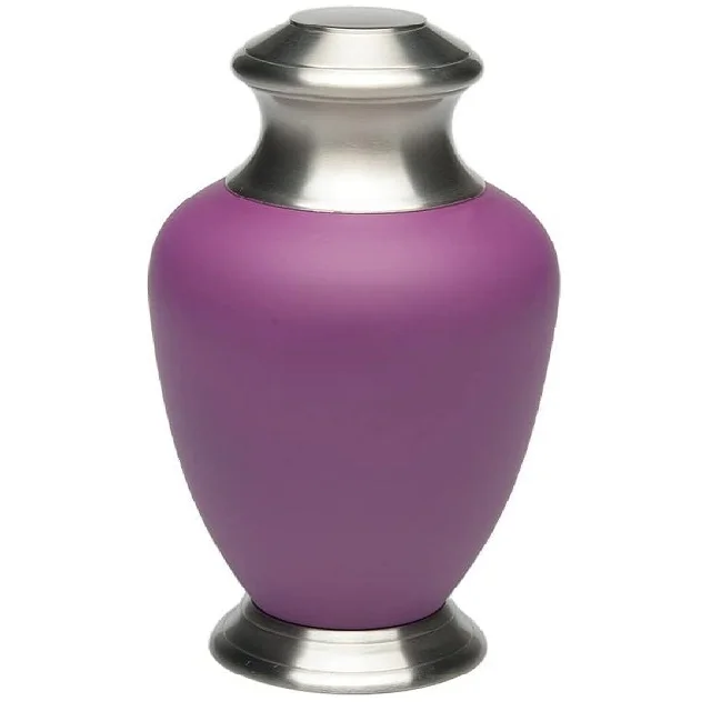 Wholesale purple Matte Finish Brass Urn Adult Size purple pot for Adult Ashes Cremation jar Adult Ashes Funeral vase for Human