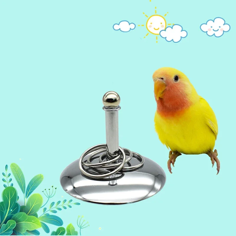 Bird Parrots Interactive Training Toys Intelligence Development Stacking Metal Ring Training Sets Birds Supplies Pet Accessories