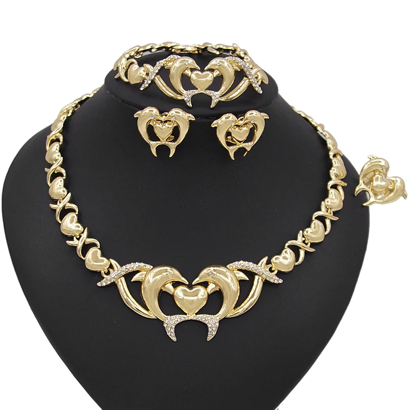 Zhuerrui Hot Style Dolphin I Love You Hugs And Kisses Jewelry Set XO Big Jewelry Sets 18K Gold-Plated Jewelry Sets Women X0049