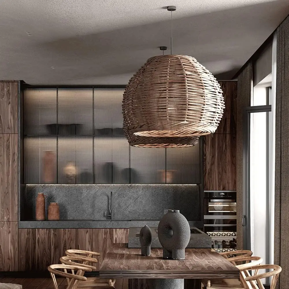 9 Style Wicker Rattan Bamboo Crafts Lamps Shades & Covers Woven Indoor Hanging Lampshade Wooden Chandelier & Pendant Lights