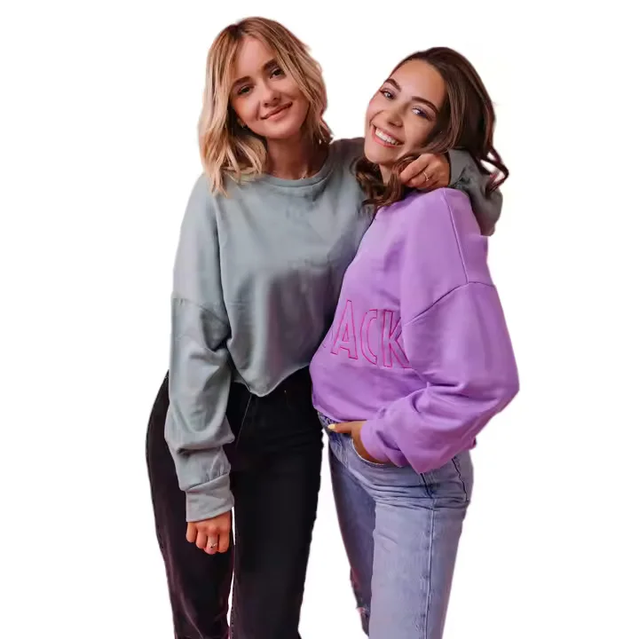 Custom Logo Wholesale Thick Fleece Letter Print Jumper Women Pull Over Jumper Sweater Cotton Sweatshirts