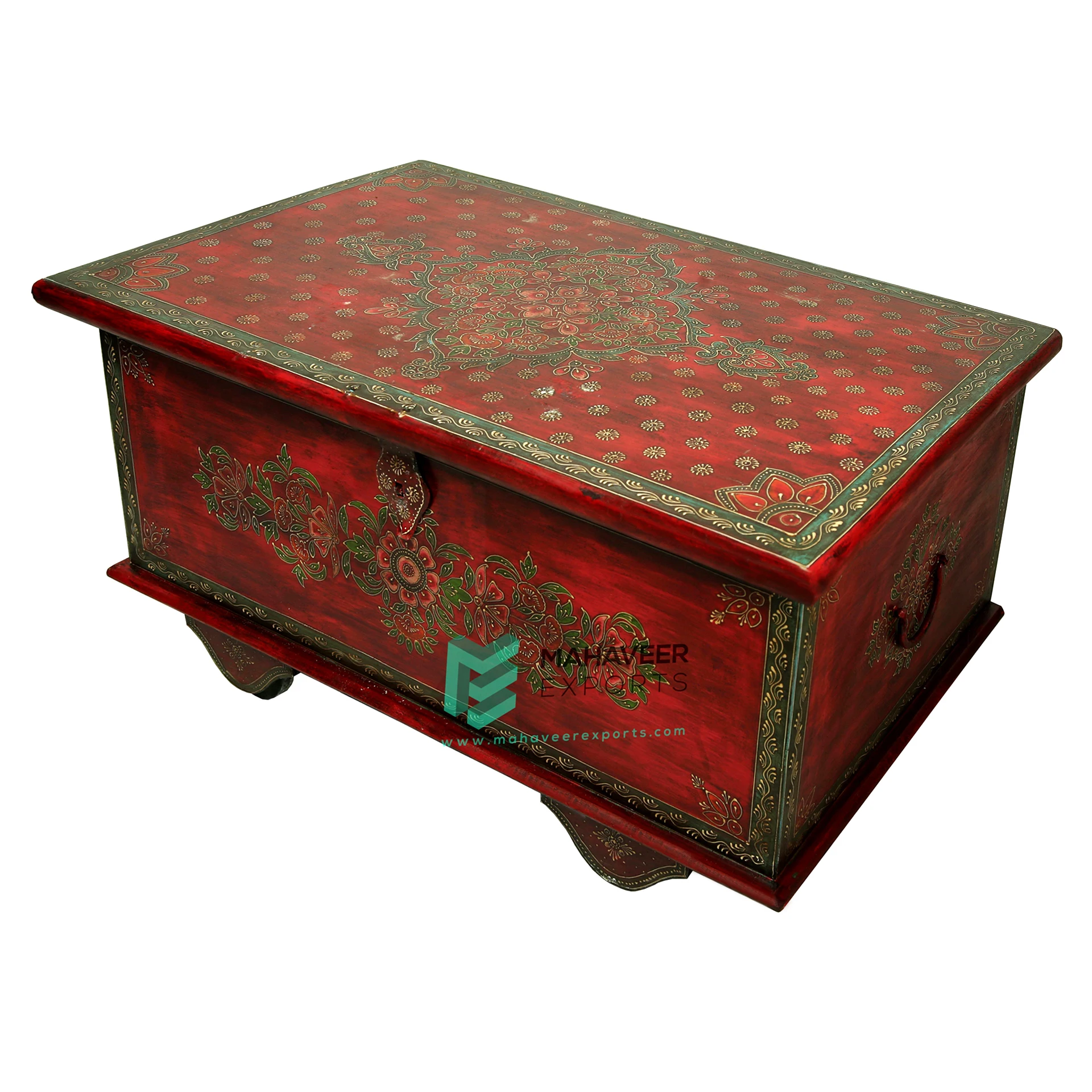 Fine Hand Painted Wooden Storage Trunk Chest Box Wooden Jewellery Storage Box Antique Furniture For Living Room / Bedroom