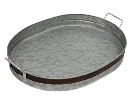 Best Selling Galvanized Finished Tray with Metal Handle Rounded Shape Metal Tray Wholesaler Galvanized Serving Tray
