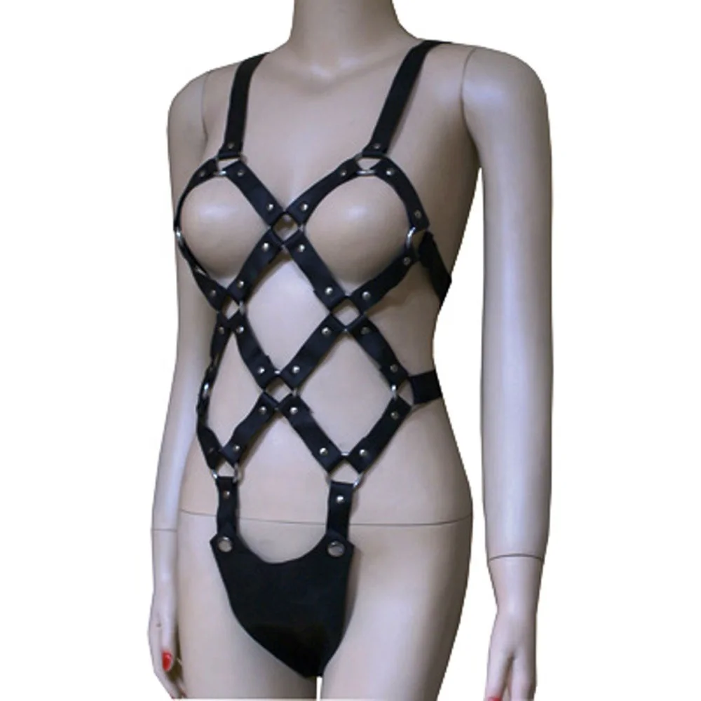 HMB-429D WOMEN GENUINE LEATHER HARNESS BLACK CLUB LADY MISTRESS HARNESS BDSM FASHION WEAR