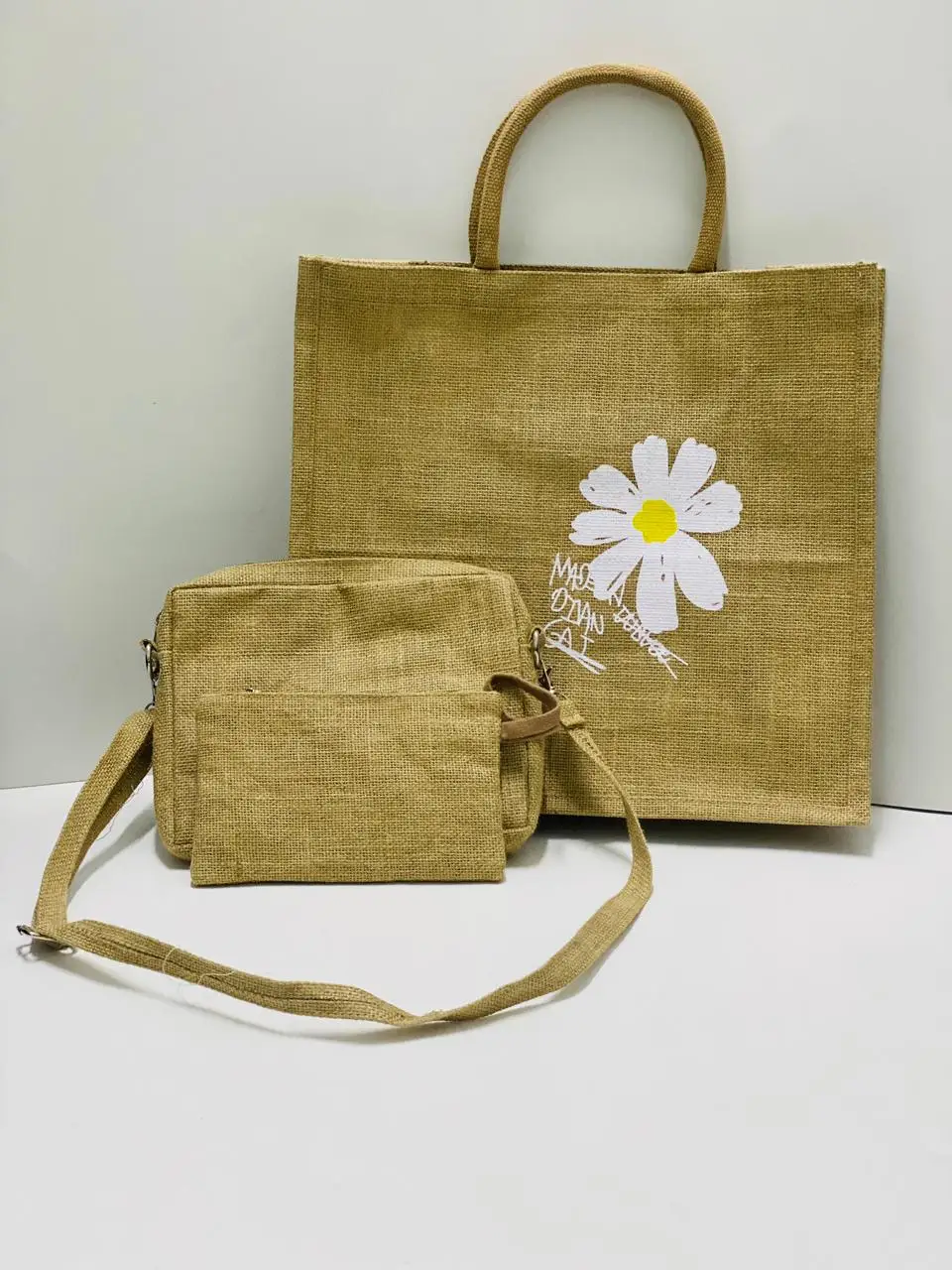 Eco Shopping Bag Set Reusable New Design Jute Microfiber used Custom Printed Three Size Bags Grocery mobile bag from Bangladesh