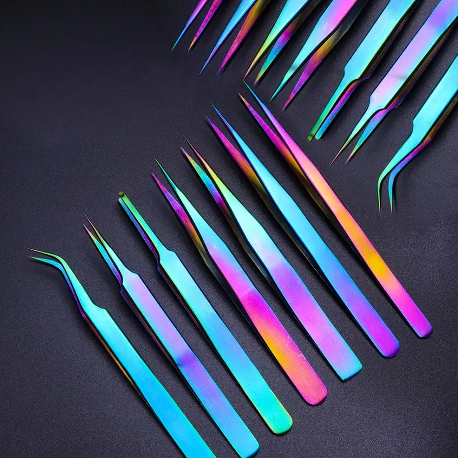 2024 Professional Stainless Steel Tweezers Reverse Curved Straight Sharp Fixed Nail Styling Clip Eyelashes Grafting Tweezers