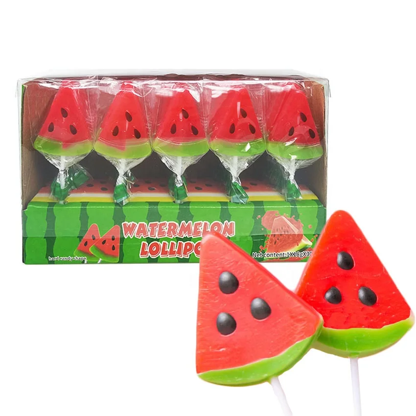 Watermelon Lollipop Factory Cheap Price Halal Sweet Watermelon Shape Lollipop Candy Hard Candies