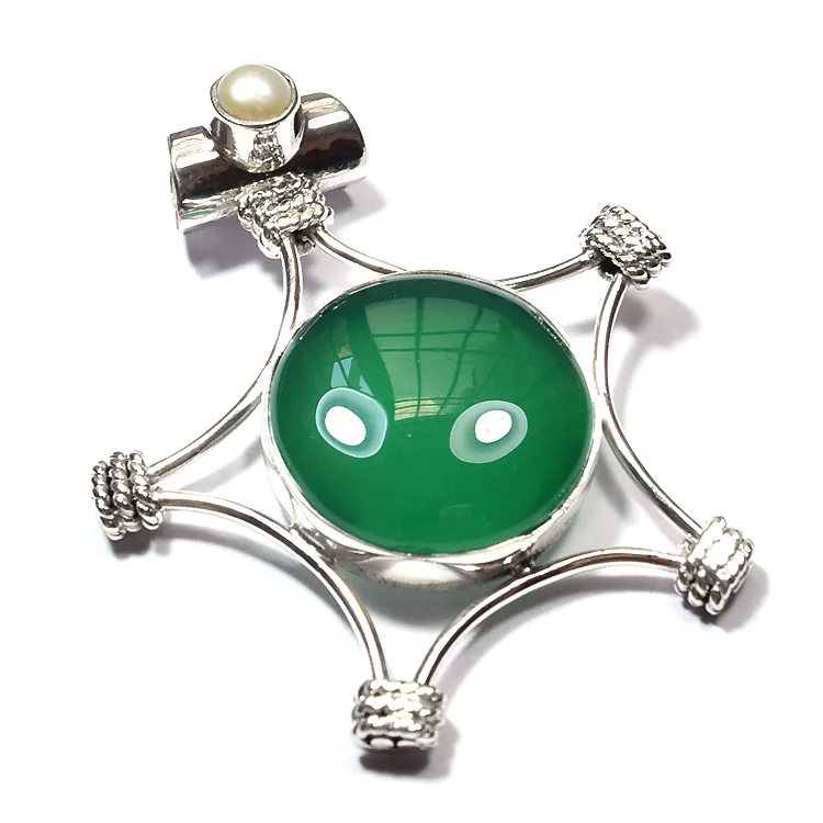 Freshwater pearl pendant green onyx fashion designer top quality handmade wholesale Indian jewellery sterling silver 925