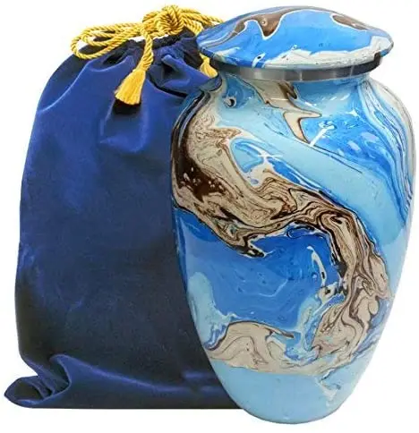 Spring Green Beautiful Enameled Cremation Urn for Ashes Adult Size Urns Solid Aluminium Burial Urn Funeral Wholesale Supplies