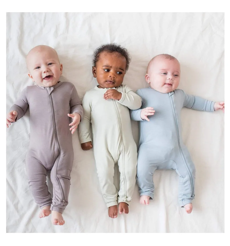 OEM design eco bamboo fiber breathable Baby romper Long Sleeve Onesie Baby Footie Overall bodysuit