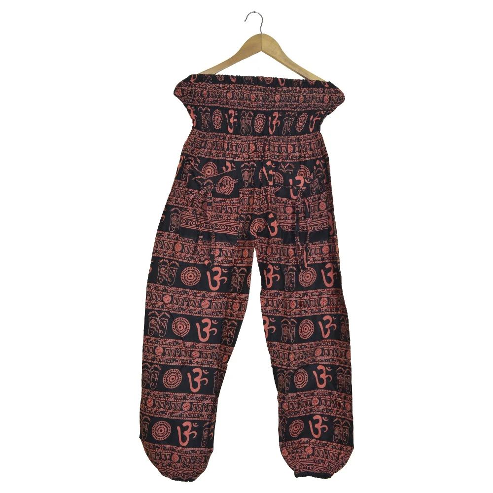 Elephant Harem Pants Drawstring Waist, Unisex Pants Ankle-length Pants Women Mid Waist 100% Cotton Printed Flat Front Bohemian