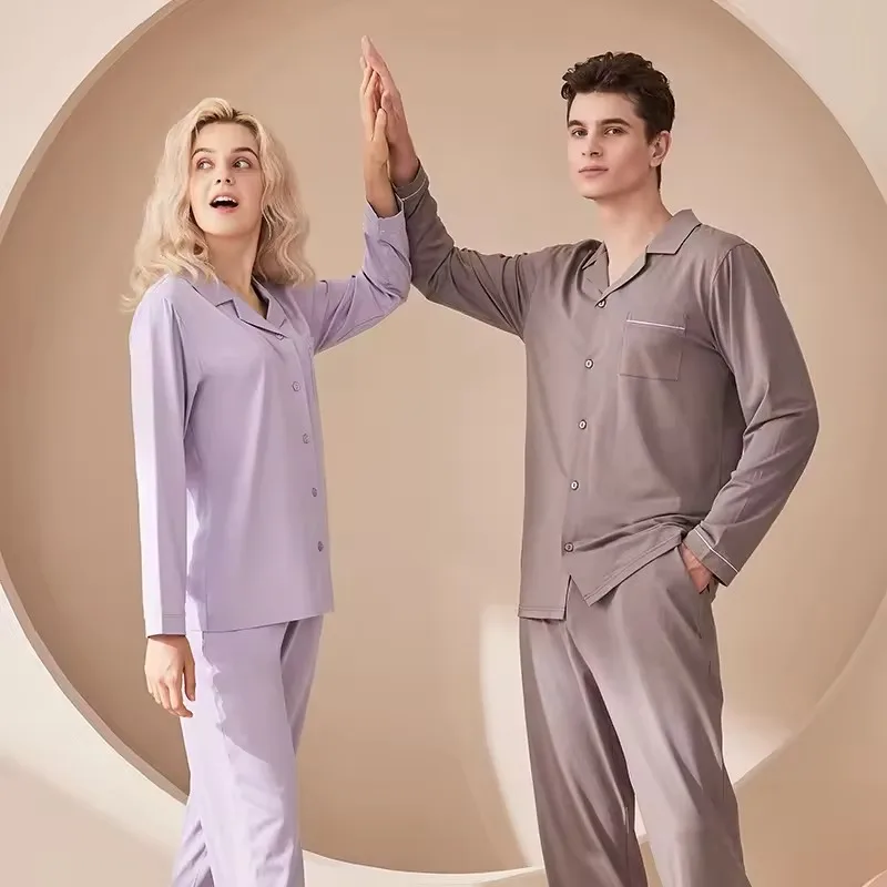 Unique Design Men 2 Piece Pajama Set OEM Customized Men Night Pajama Set with Full Sleeve silk breathable