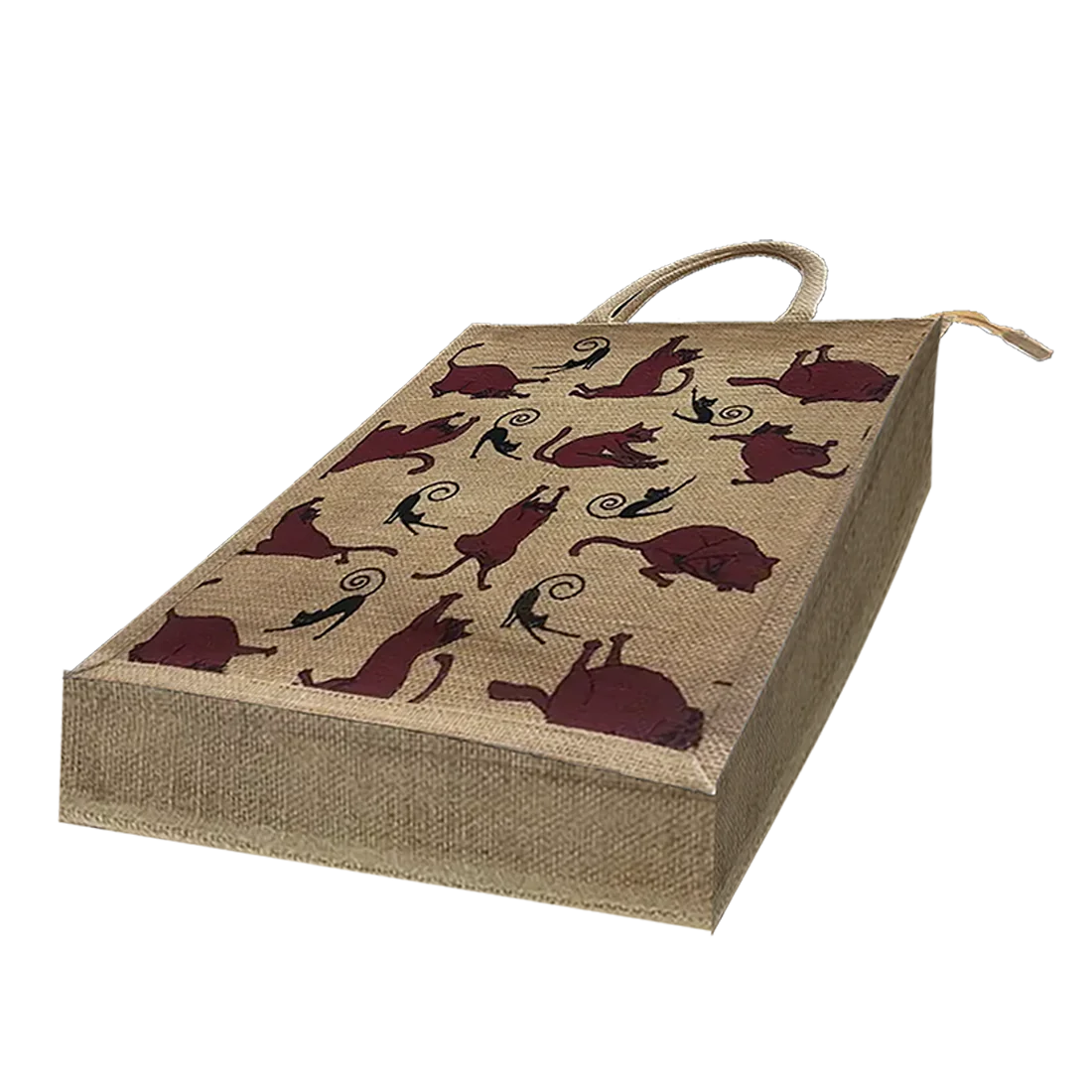 Jute hand bags with cat yoga motif silkscreen printing novation gift bags custom tote bag made in India  West Bengal
