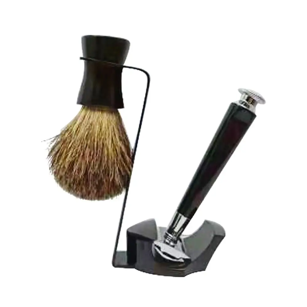 Высококачественный черный бритвенный набор с двойной безопасной бритвенной станцией и металлической подставкой для бритья для мужчин