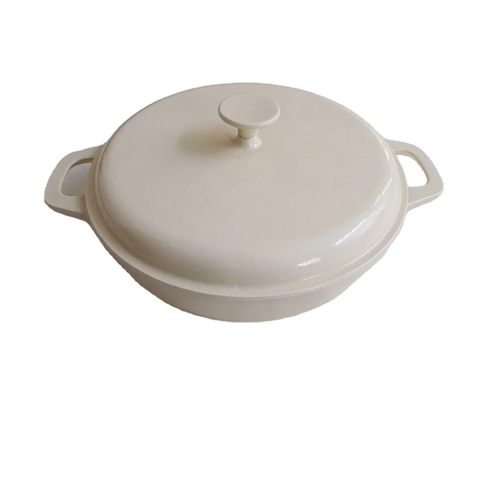 Enameled Cast Iron Covered dutch oven signature porcelain enamel shallow casserole pan with lid kitchen wares