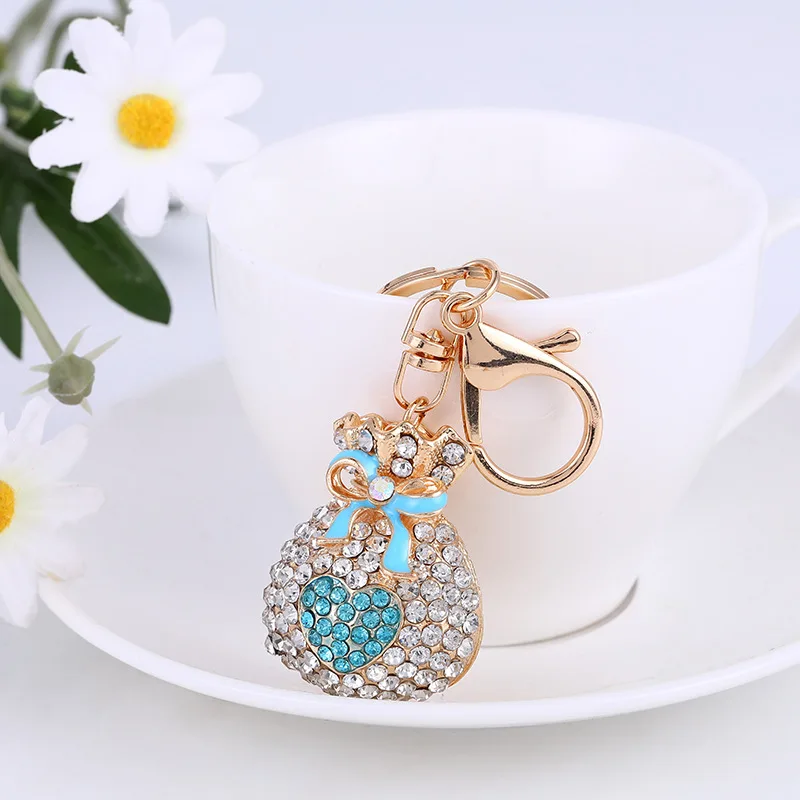 HOT Creative Diamond Crystal Money Bag Lucky Bag Car Keychain Metal Pendant Female Bag Accessories Key Chain