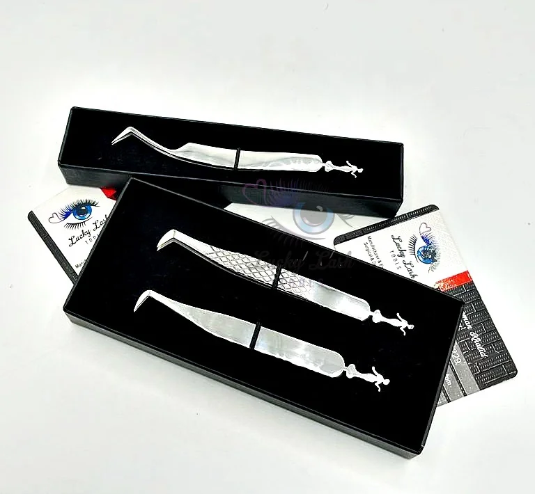 Smooth & Diamond Grip Doll Shape Tail Fully Polished Tweezers Set Eyelash Extension Tweezers false eyelashes & tools Custom Logo