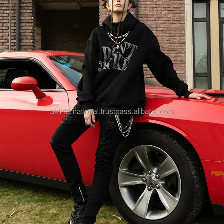 Wholesale Custom Men Clothing Plus Size Rhinestones Cheap Men Fall Graphic Streetwear Anime Oversized Hoodie 100% Cotton Fleece