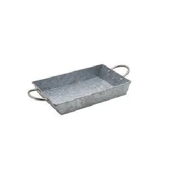 Set of Two Rustic Silver Galvanized Metal Decorative Serving Tray With Mango Wood Handles Galvanized Rectangular Tray