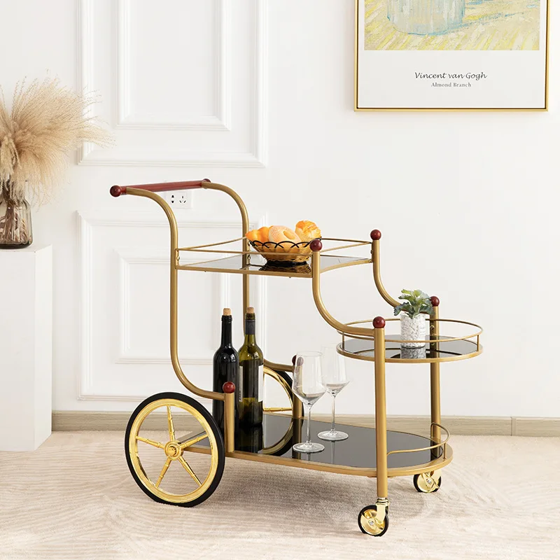 Bar Cart Furniture 2 Tier Gold Metal Kitchen Serving Bar Trolley Cart For Dining Room