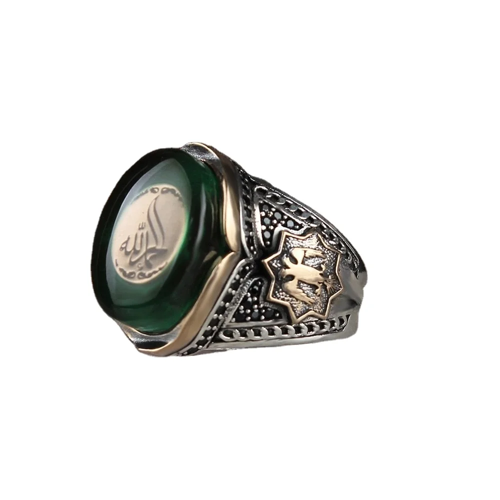 925 Sterling Silver Double Eagle Rings Amber Stone Ring Turkish Handmade Men Ring Turkish Wholesales Silver Jewelry